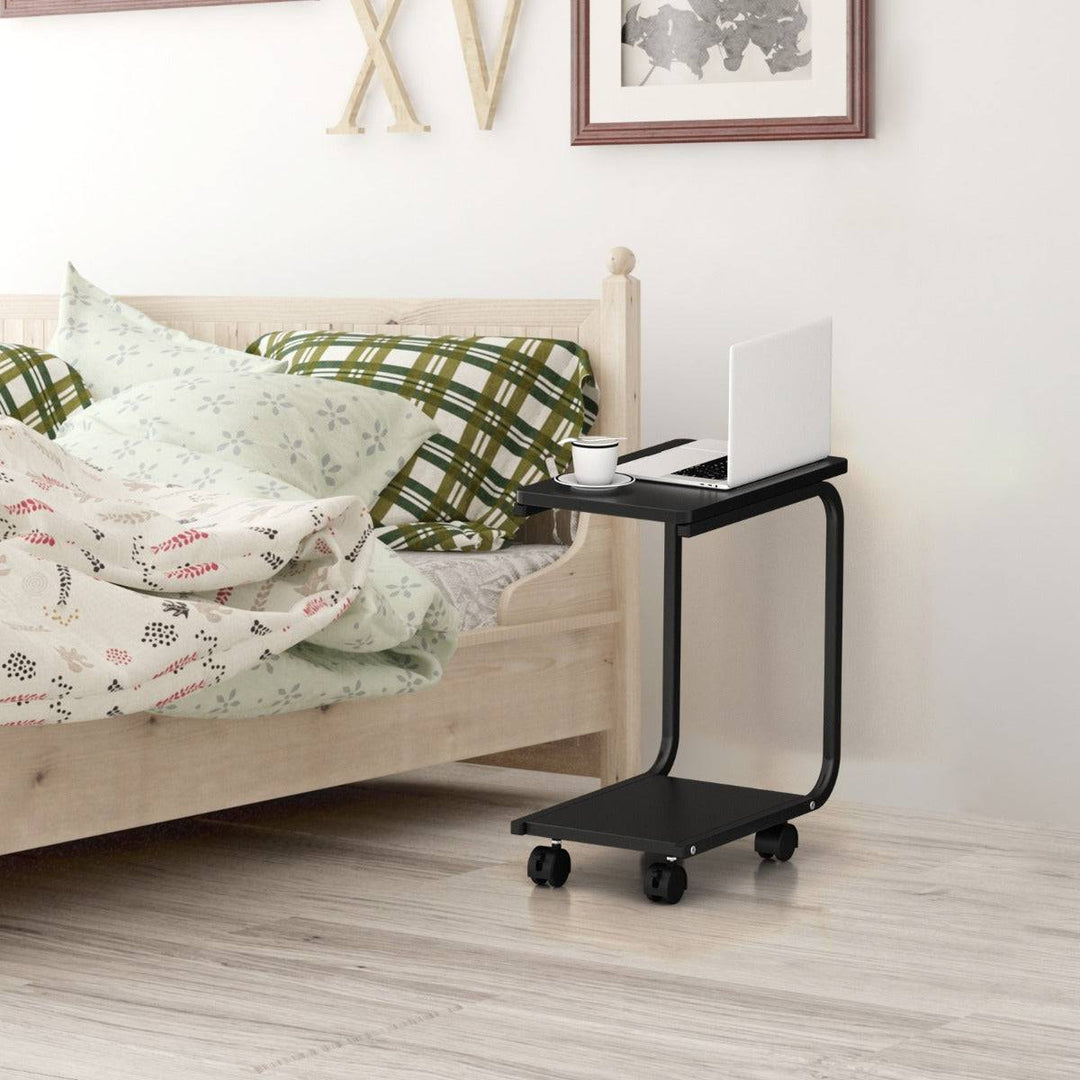 C Shaped Laptop Side Table Bedside Table with 4 Wheels - TidySpaces