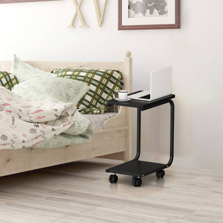 C Shaped Laptop Side Table Bedside Table with 4 Wheels - TidySpaces