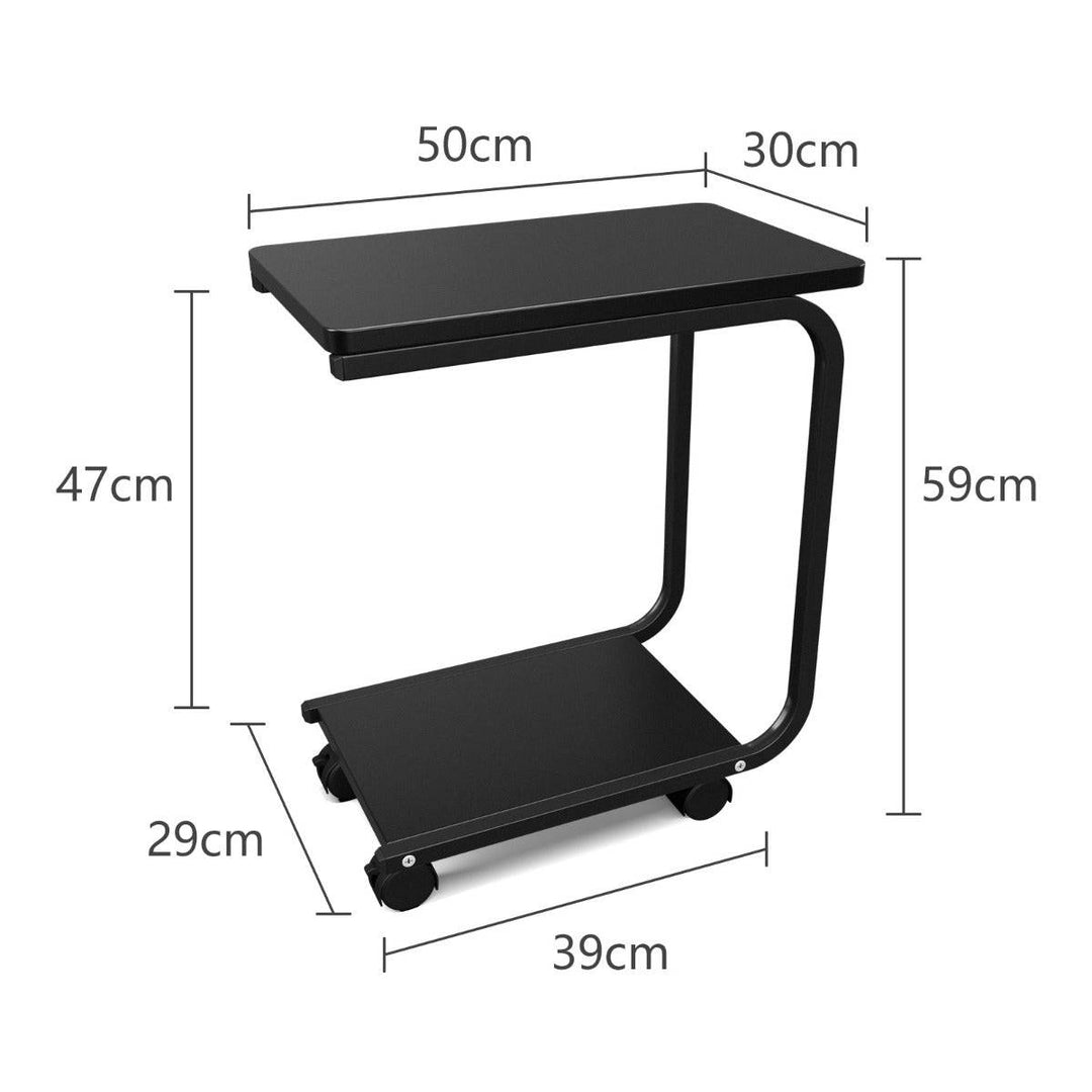 C Shaped Laptop Side Table Bedside Table with 4 Wheels - TidySpaces