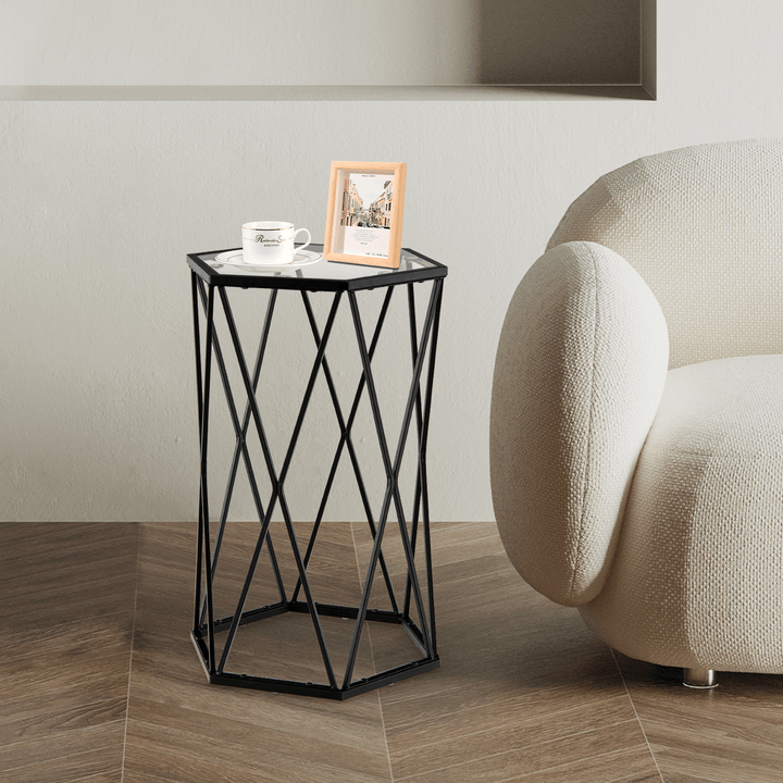 Compact Coffee Table with Tempered Glass Top and Metal Frame - TidySpaces