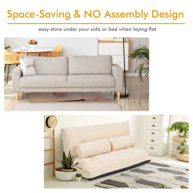 Convertible Floor Sofa Bed with 2 Waist Pillows - TidySpaces