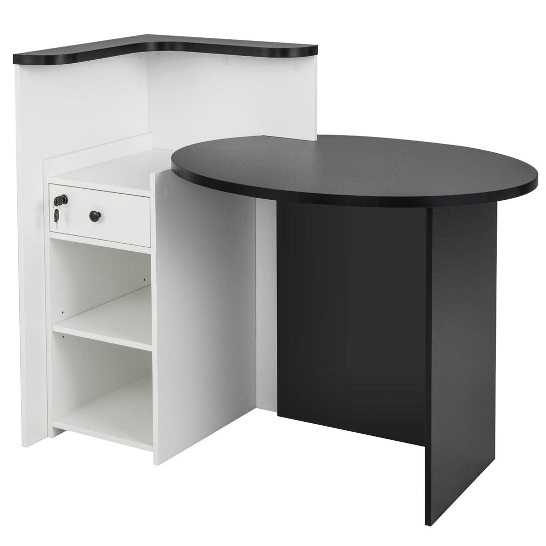 Corner Front Reception Counter Desk with Lockable Drawer Black - TidySpaces