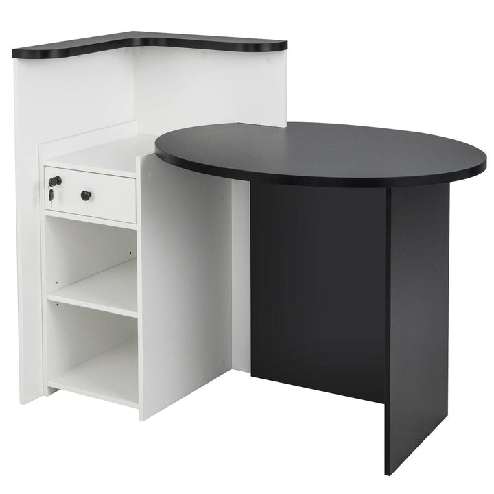Corner Front Reception Counter Desk with Lockable Drawer Black - TidySpaces