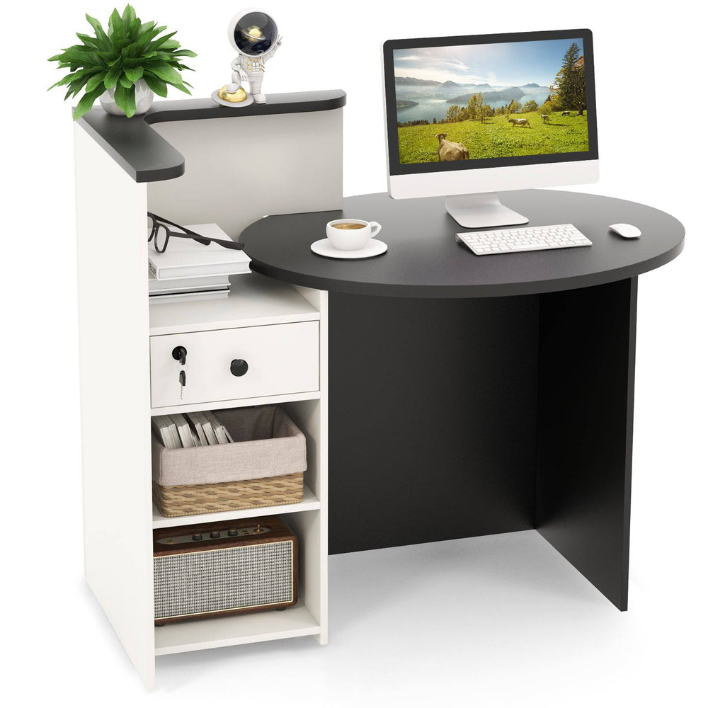 Corner Front Reception Counter Desk with Lockable Drawer - TidySpaces