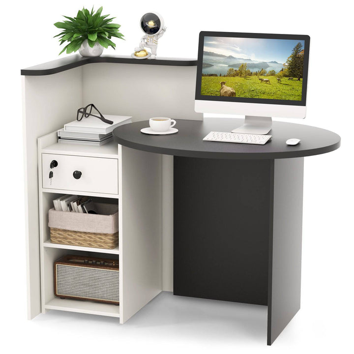 Corner Front Reception Counter Desk with Lockable Drawer - TidySpaces