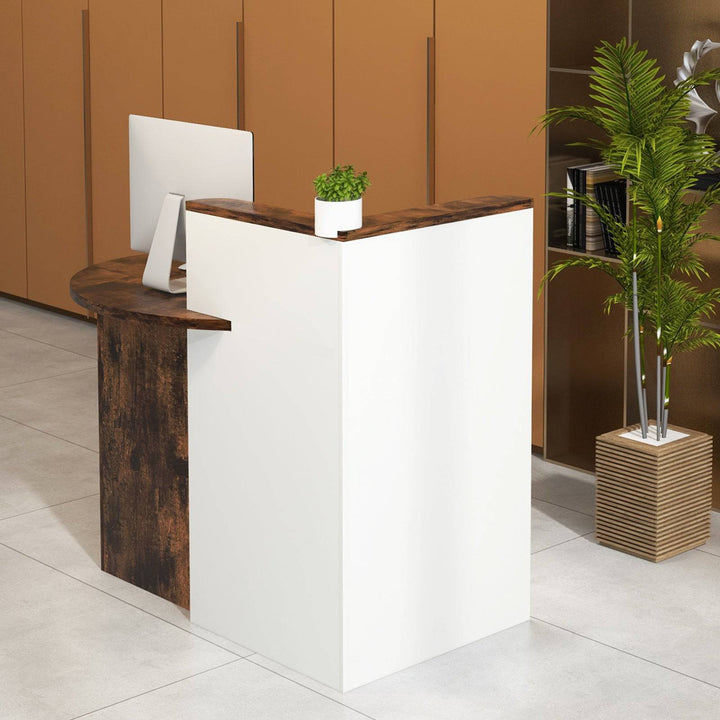 Corner Front Reception Counter Desk with Lockable Drawer - TidySpaces