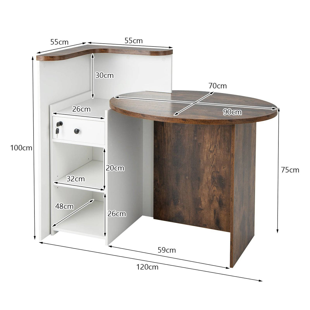 Corner Front Reception Counter Desk with Lockable Drawer - TidySpaces