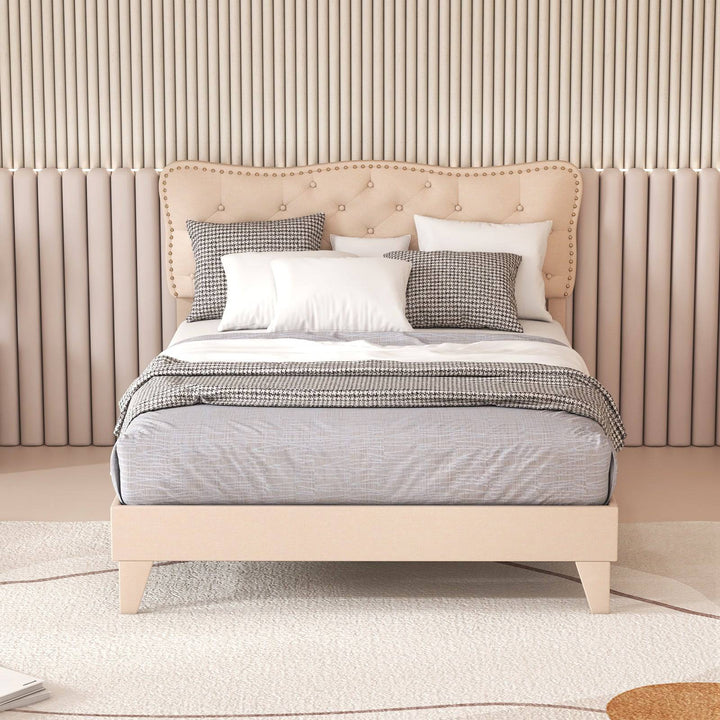 Double/King Size Bed Frame with Button Tufted Headboard - TidySpaces