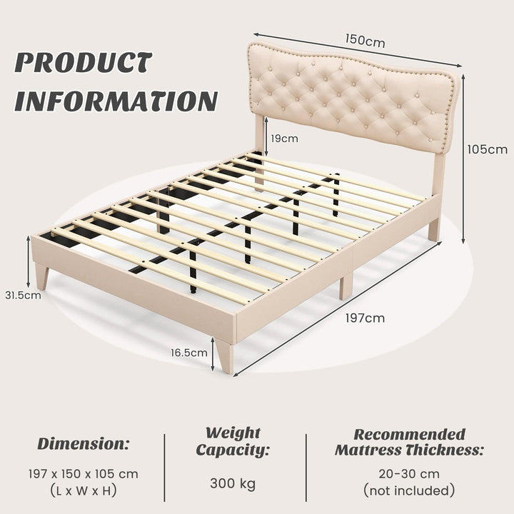 Double/King Size Bed Frame with Button Tufted Headboard - TidySpaces