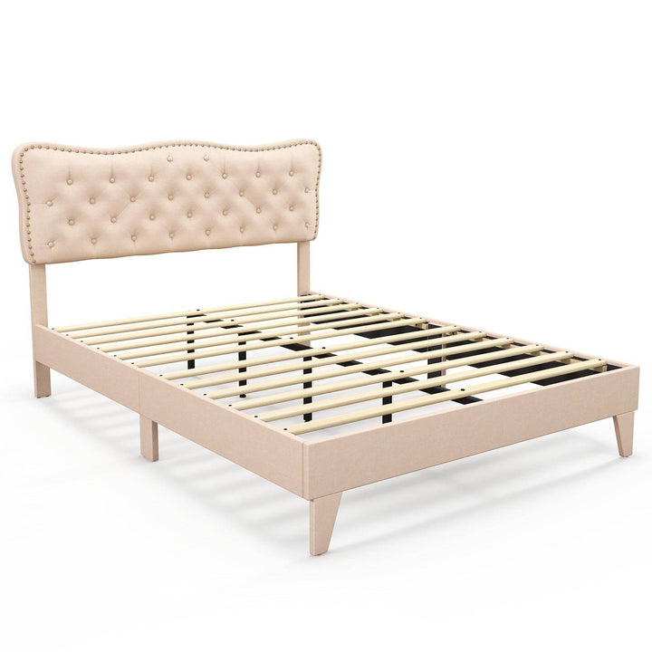 Double/King Size Bed Frame with Button Tufted Headboard - TidySpaces