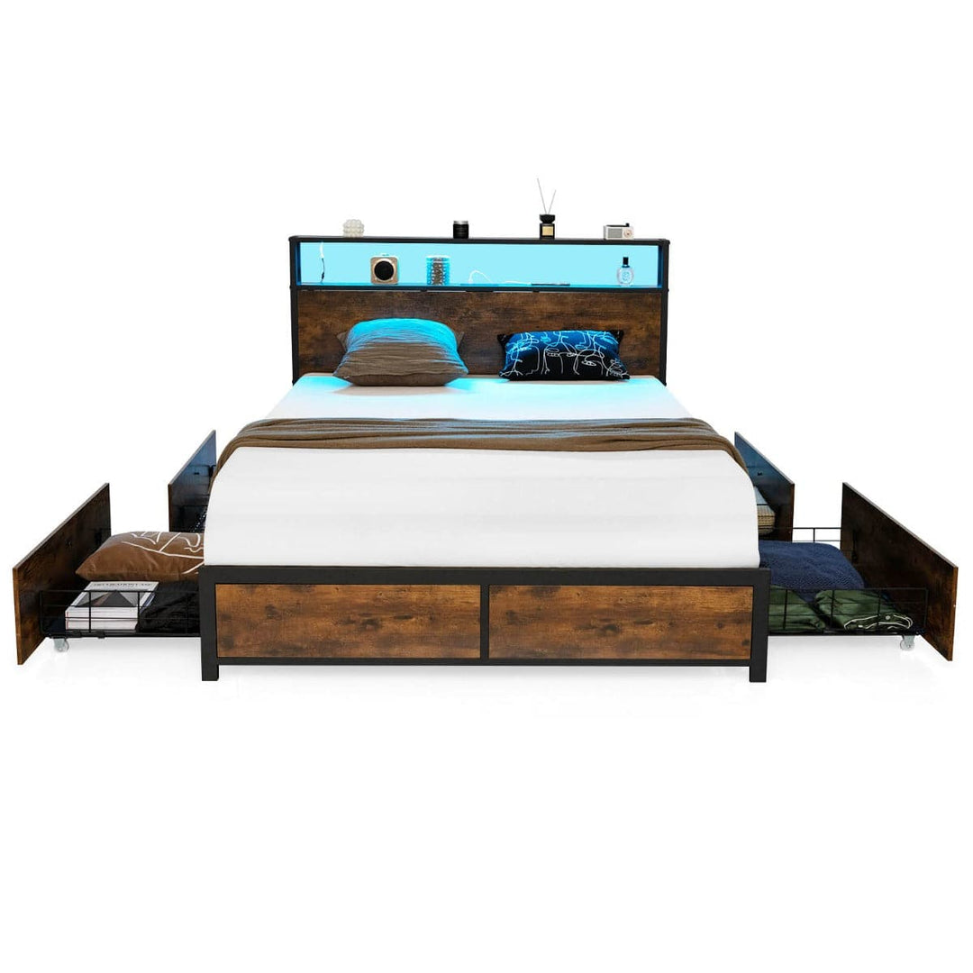 Double/King Size Bed Frame with LED Lights Headboard - TidySpaces