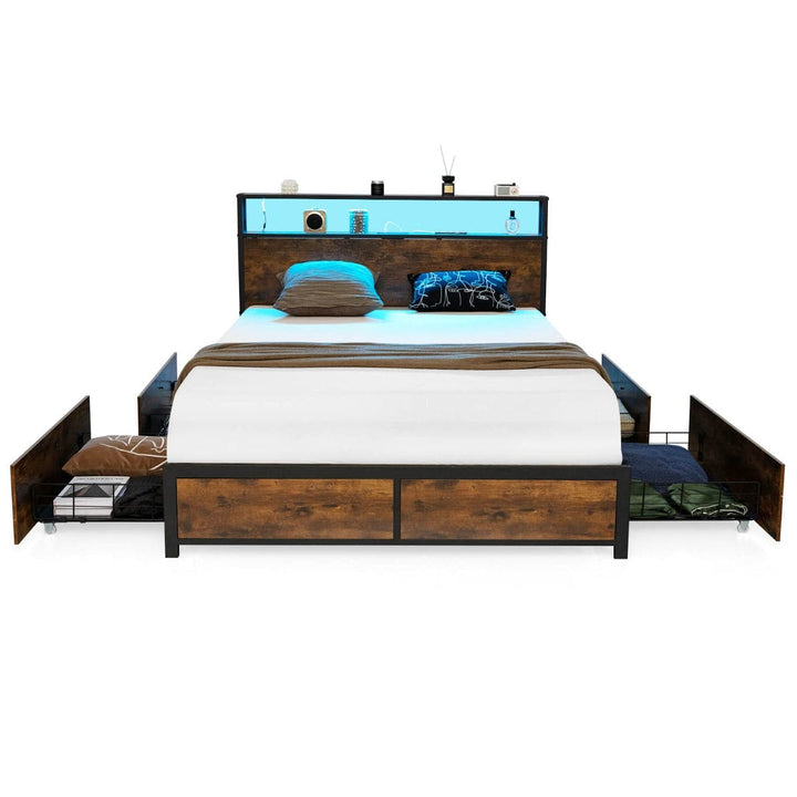 Double/King Size Bed Frame with LED Lights Headboard - TidySpaces