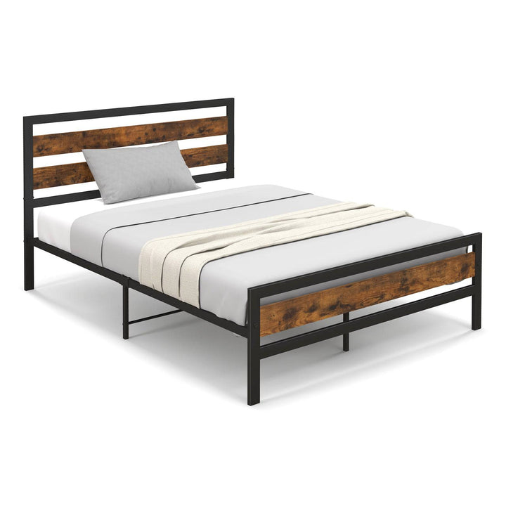 Double/King Size Bed Frame with Rustic Headboard and Footboard - TidySpaces