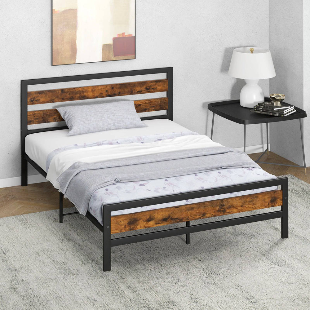 Double/King Size Bed Frame with Rustic Headboard and Footboard - TidySpaces