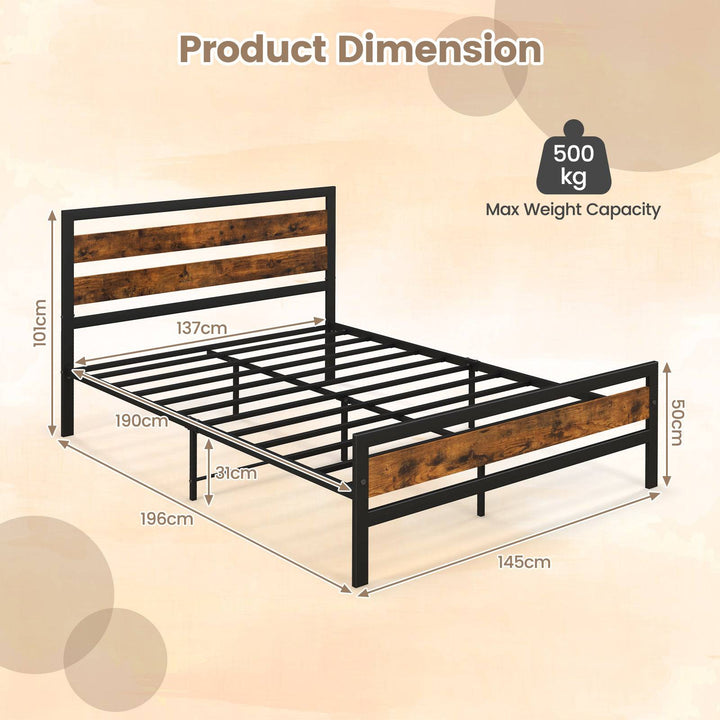 Double/King Size Bed Frame with Rustic Headboard and Footboard - TidySpaces