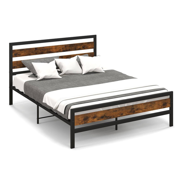 Double/King Size Bed Frame with Rustic Headboard and Footboard - TidySpaces