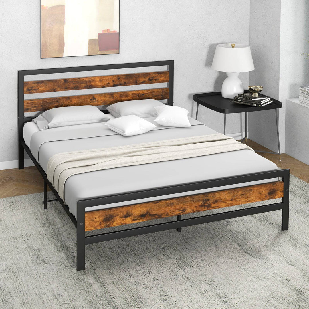 Double/King Size Bed Frame with Rustic Headboard and Footboard - TidySpaces