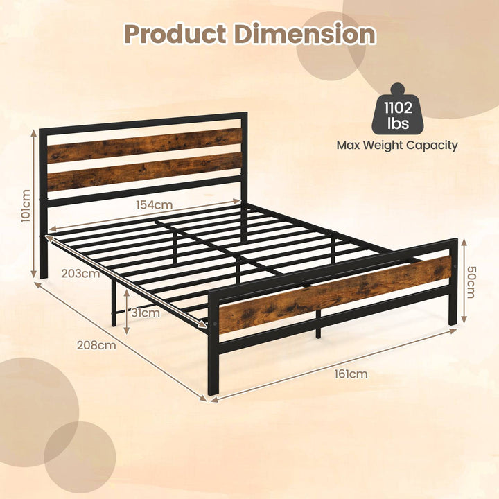 Double/King Size Bed Frame with Rustic Headboard and Footboard - TidySpaces