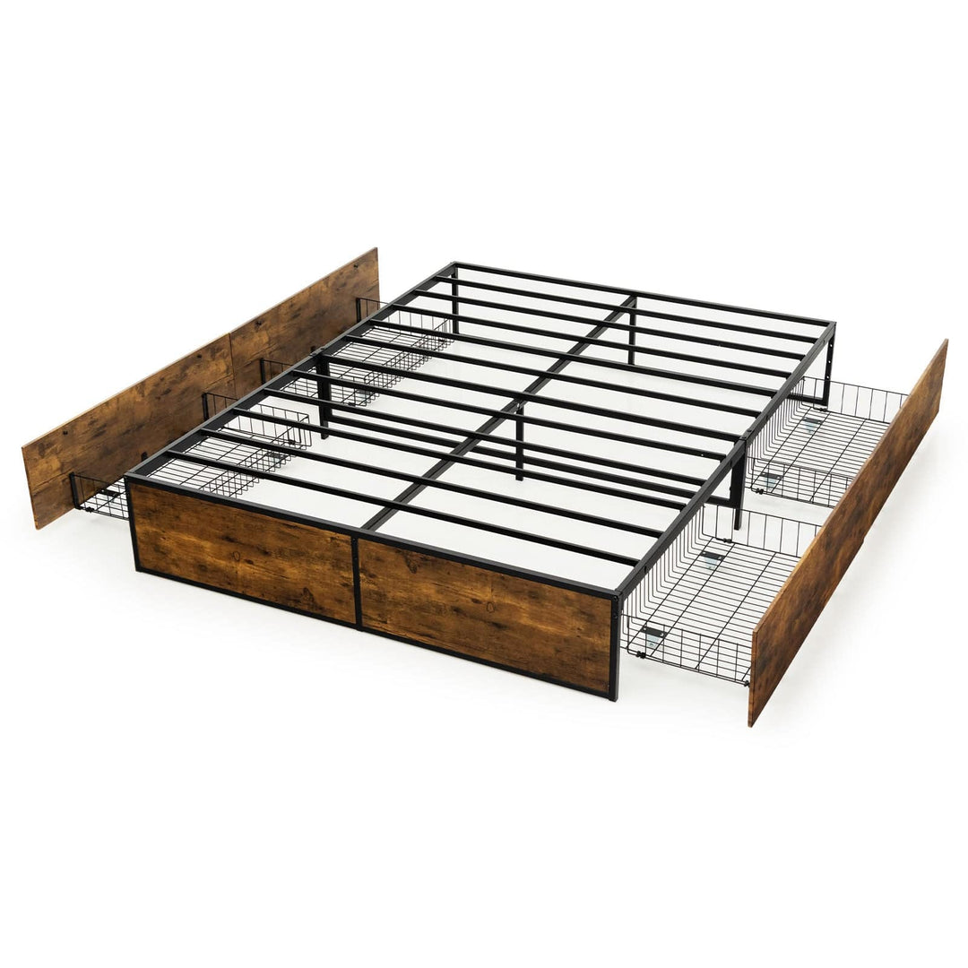 Double Metal Bed Frame with 4 Rolling Underbed Storage Drawers - TidySpaces