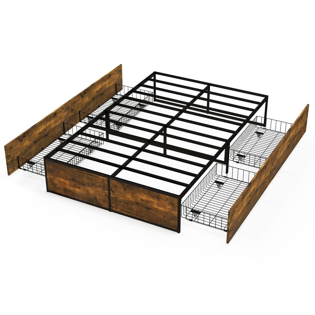 Double Metal Bed Frame with 4 Rolling Underbed Storage Drawers - TidySpaces