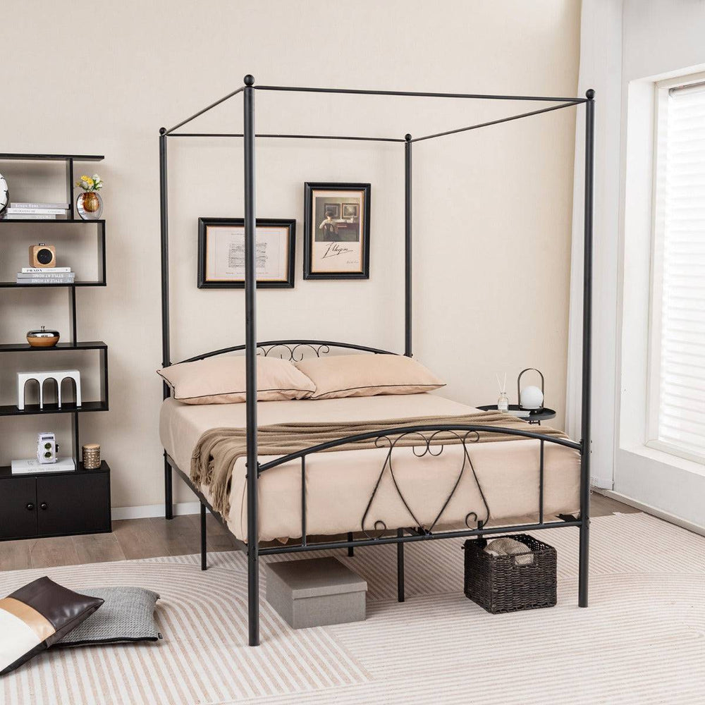 Double Size Metal Canopy Bed Frame - TidySpaces