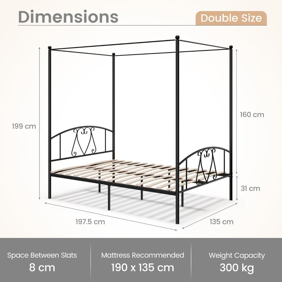 Double Size Metal Canopy Bed Frame - TidySpaces