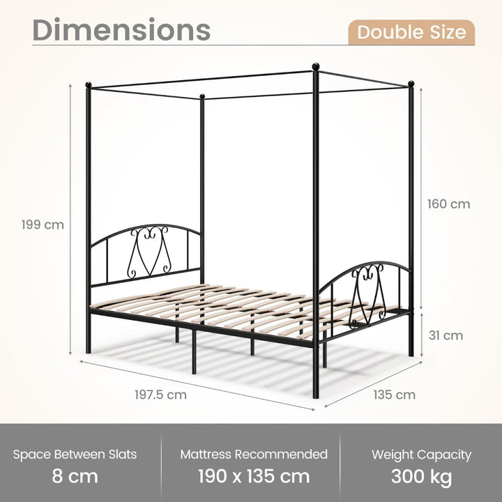 Double Size Metal Canopy Bed Frame - TidySpaces