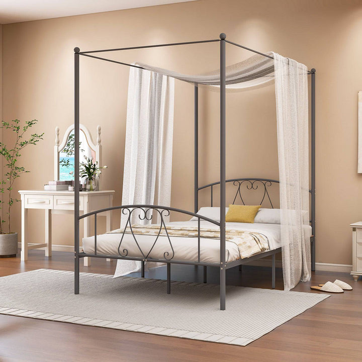 Double Size Metal Canopy Bed Frame - TidySpaces