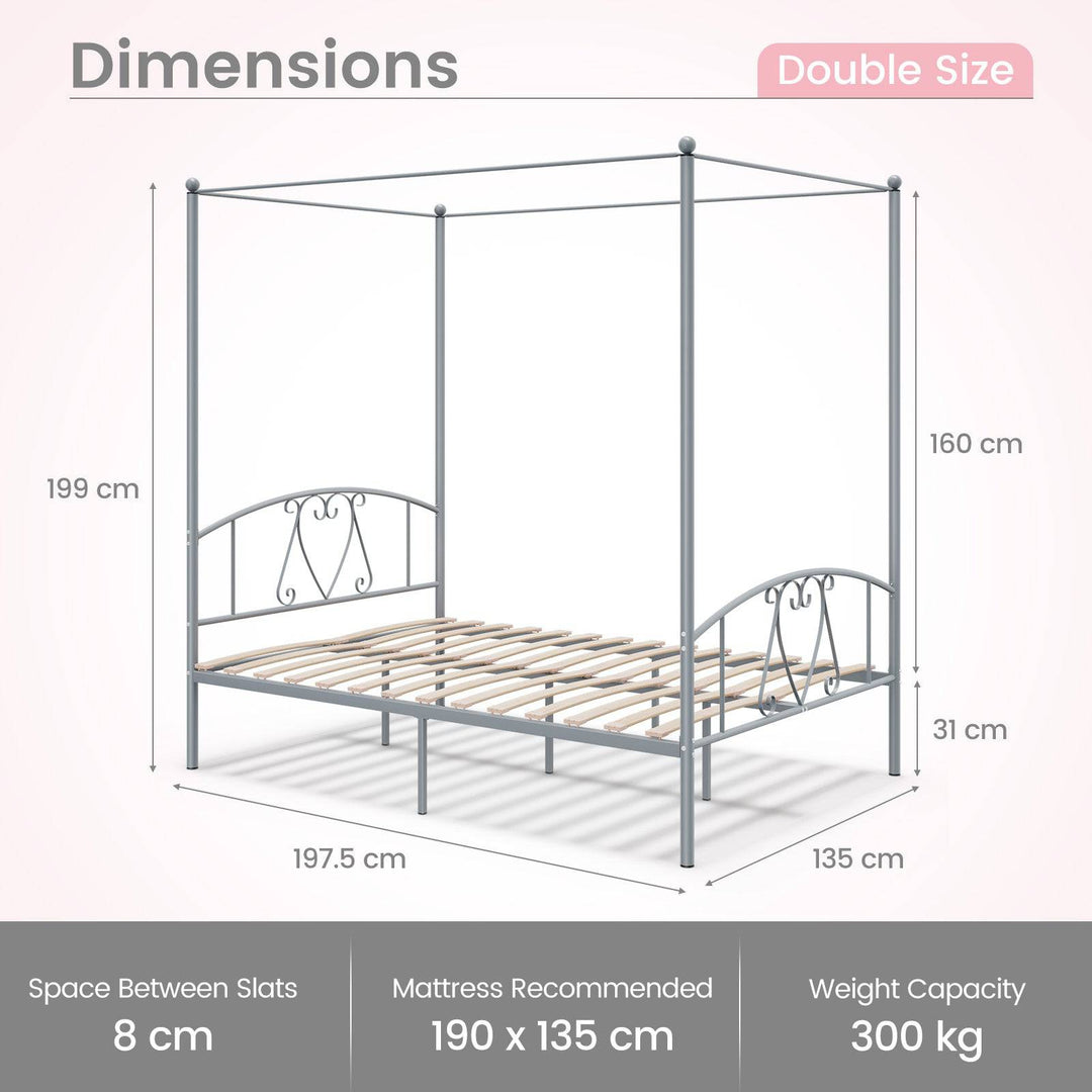 Double Size Metal Canopy Bed Frame - TidySpaces