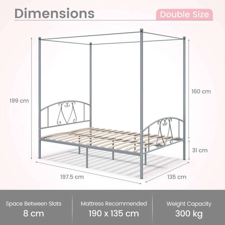 Double Size Metal Canopy Bed Frame - TidySpaces