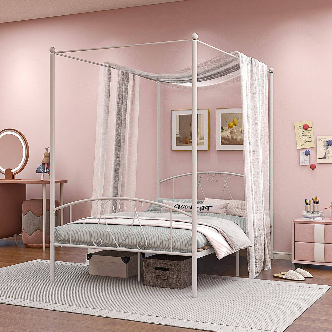 Double Size Metal Canopy Bed Frame - TidySpaces