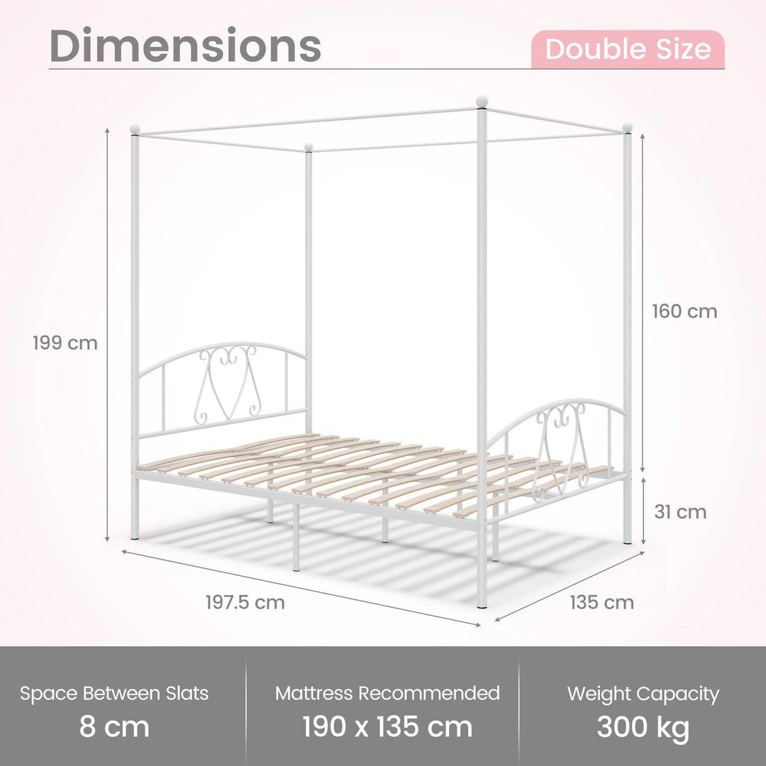 Double Size Metal Canopy Bed Frame - TidySpaces