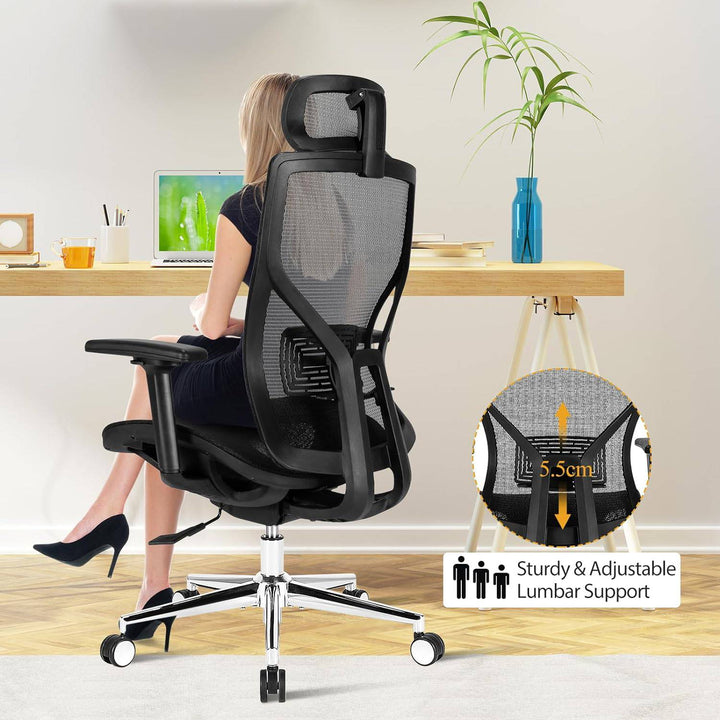 Ergonomic Mesh Office Chair with Sliding Seat, Adjustable Lumbar Support