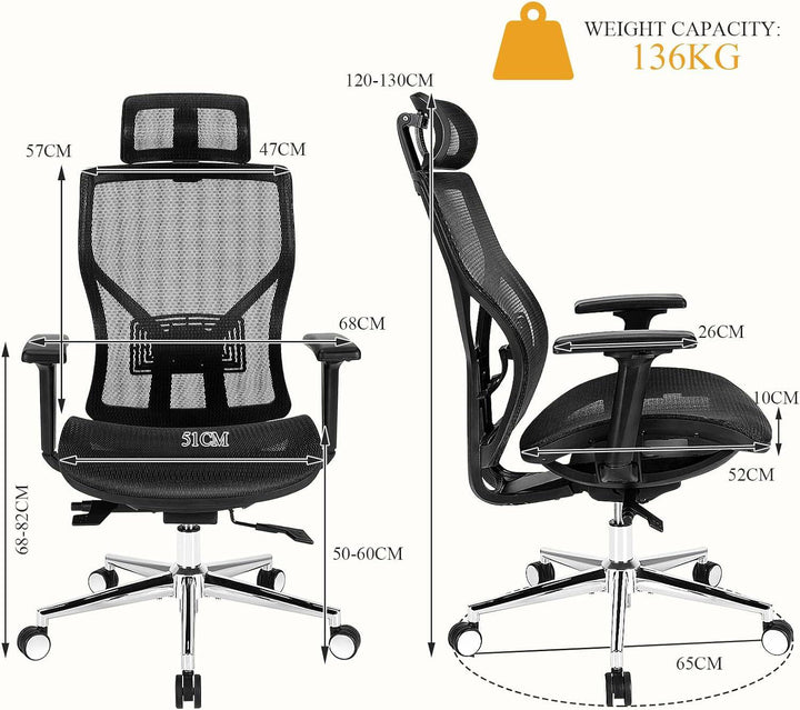 Ergonomic Mesh Office Chair with Sliding Seat, Adjustable Lumbar Support