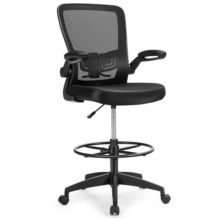 High Back Mesh Office Chair with Flip up Armrests and Footrest Ring - TidySpaces