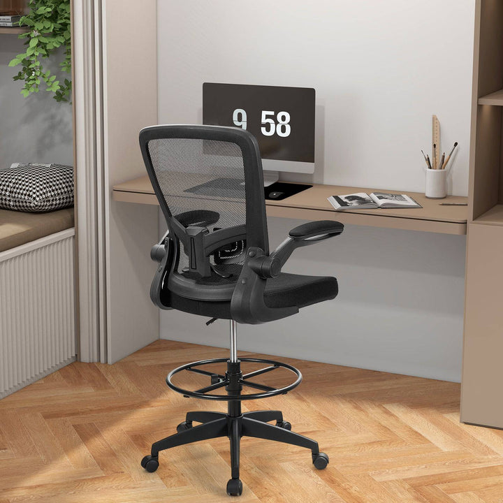 High Back Mesh Office Chair with Flip up Armrests and Footrest Ring - TidySpaces