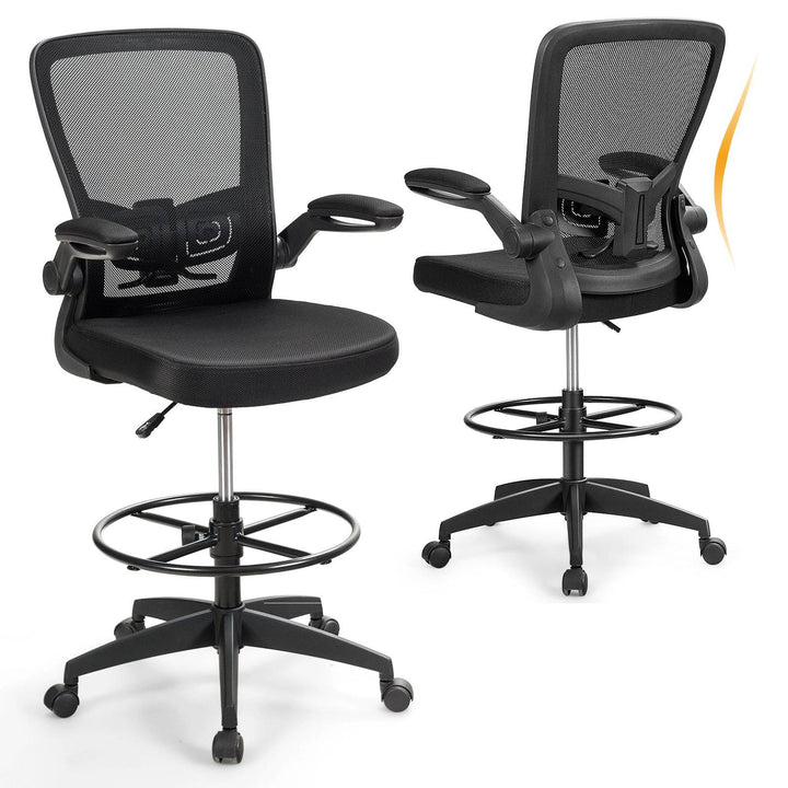 High Back Mesh Office Chair with Flip up Armrests and Footrest Ring - TidySpaces