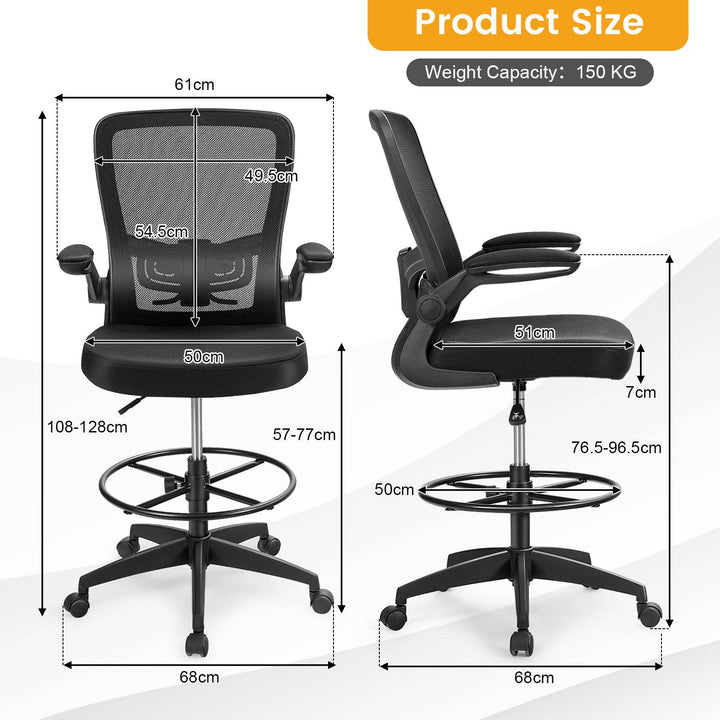 High Back Mesh Office Chair with Flip up Armrests and Footrest Ring - TidySpaces