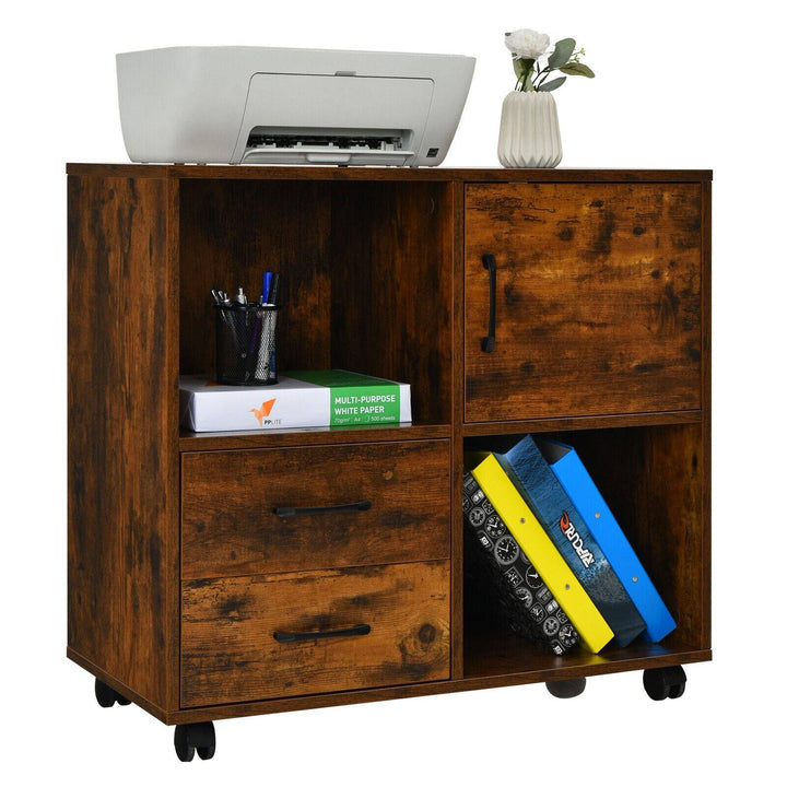 Home Office Mobile File Cabinet with 2 Drawers 2 Open Shelves and Door - TidySpaces