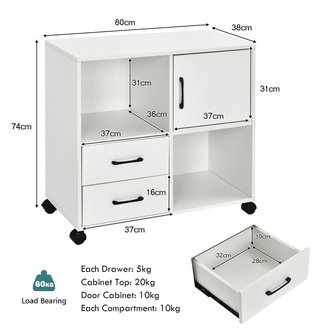 Home Office Mobile File Cabinet with 2 Drawers 2 Open Shelves and Door - TidySpaces