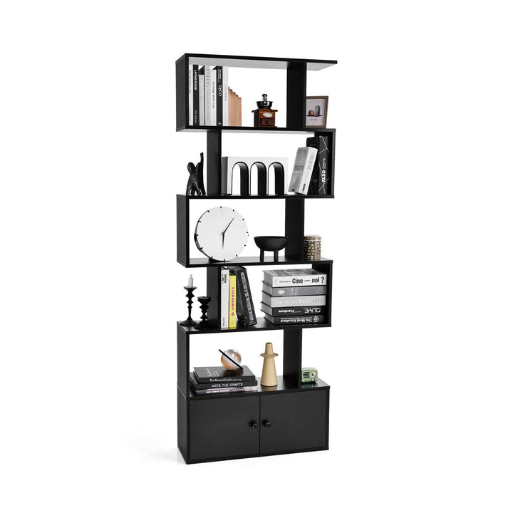 Industrial S Shaped 5 tier Bookcase with Cabinet - TidySpaces