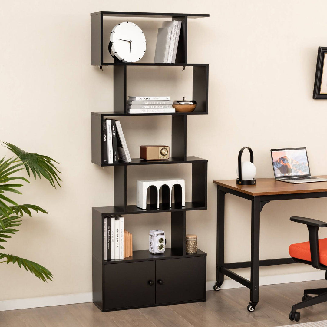 Industrial S Shaped 5 tier Bookcase with Cabinet - TidySpaces