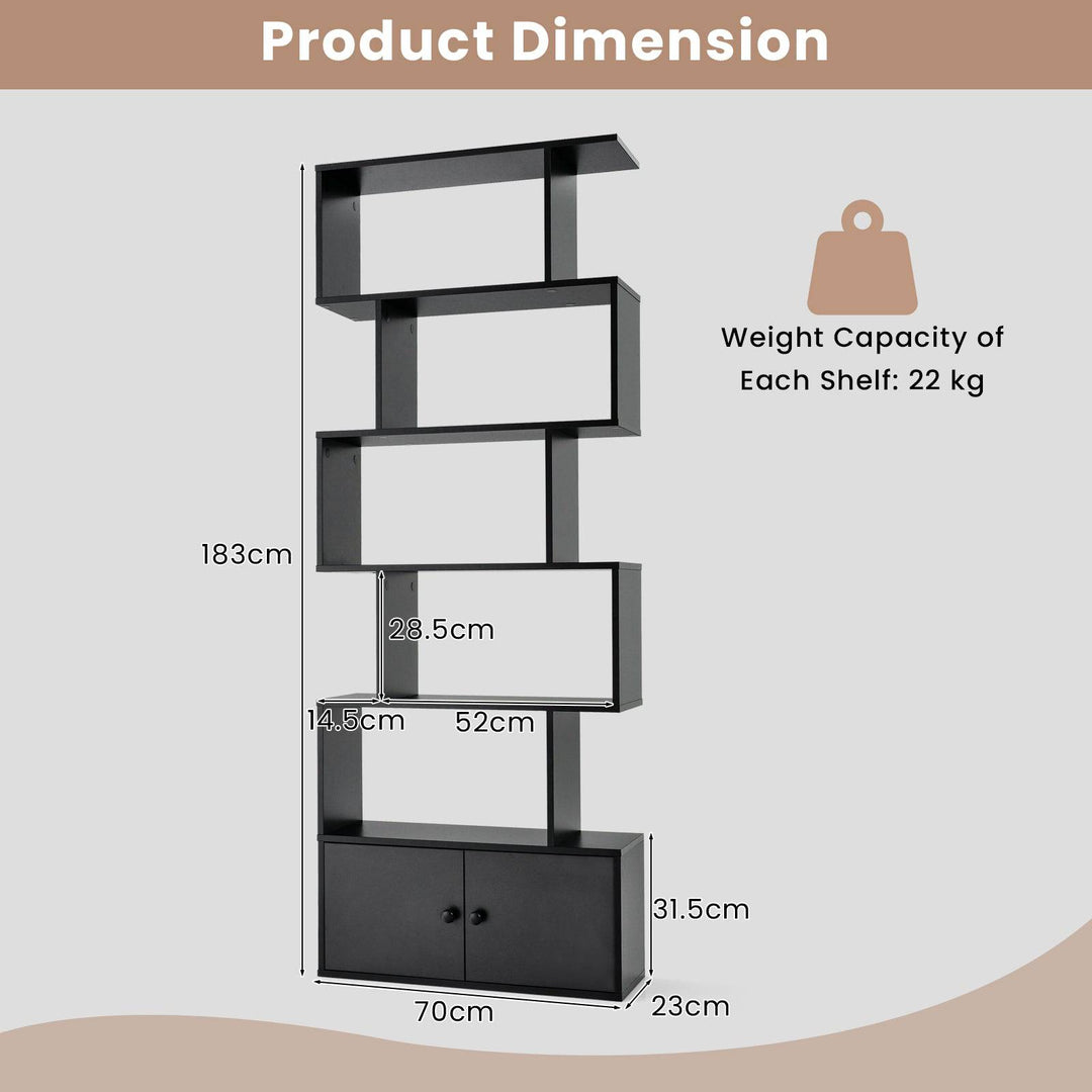 Industrial S Shaped 5 tier Bookcase with Cabinet - TidySpaces