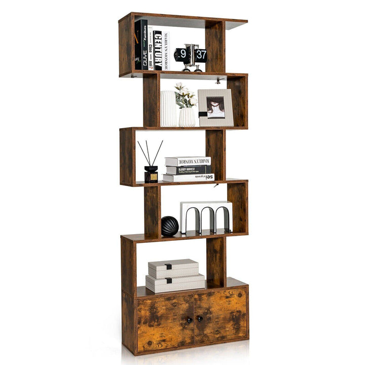 Industrial S Shaped 5 tier Bookcase with Cabinet - TidySpaces