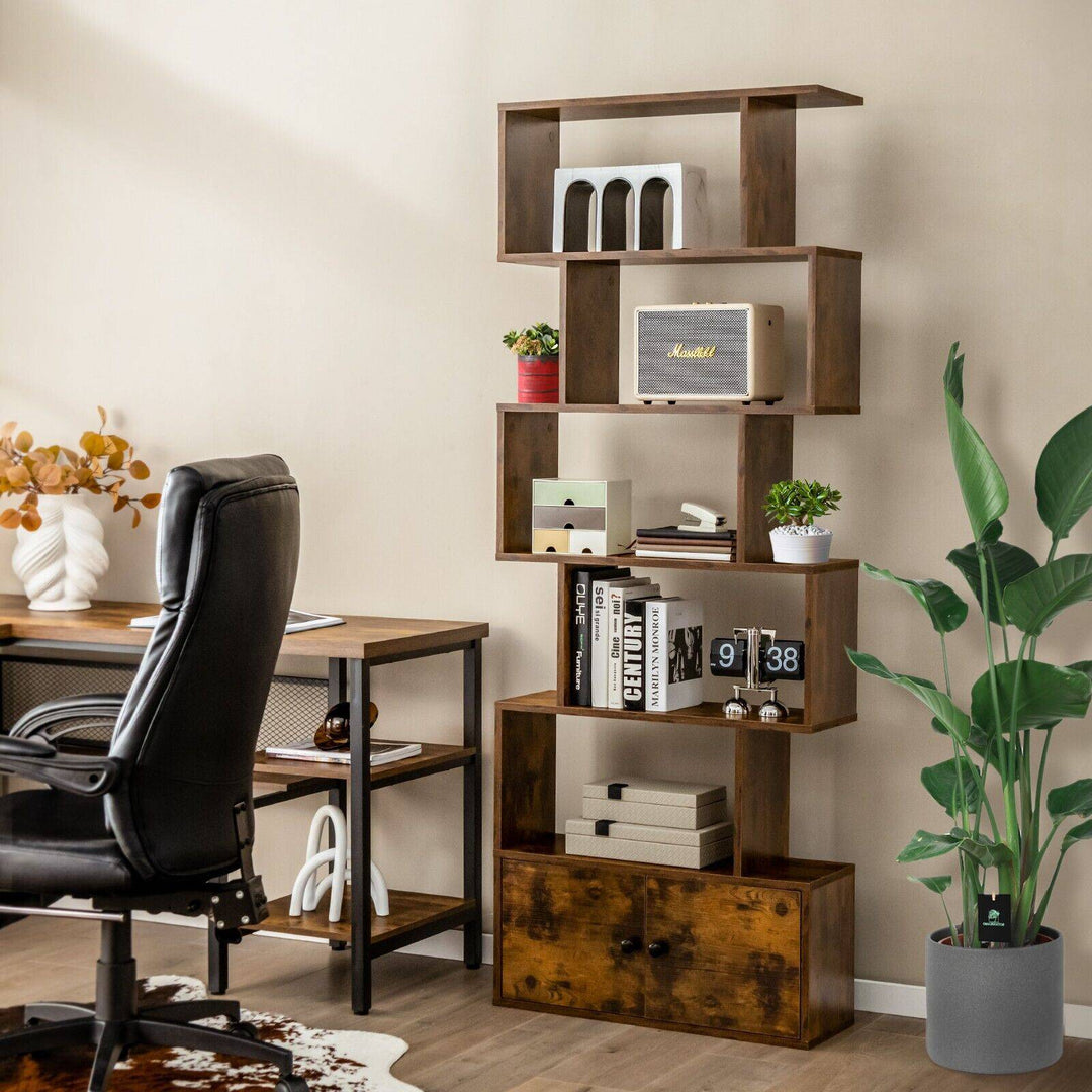 Industrial S Shaped 5 tier Bookcase with Cabinet - TidySpaces