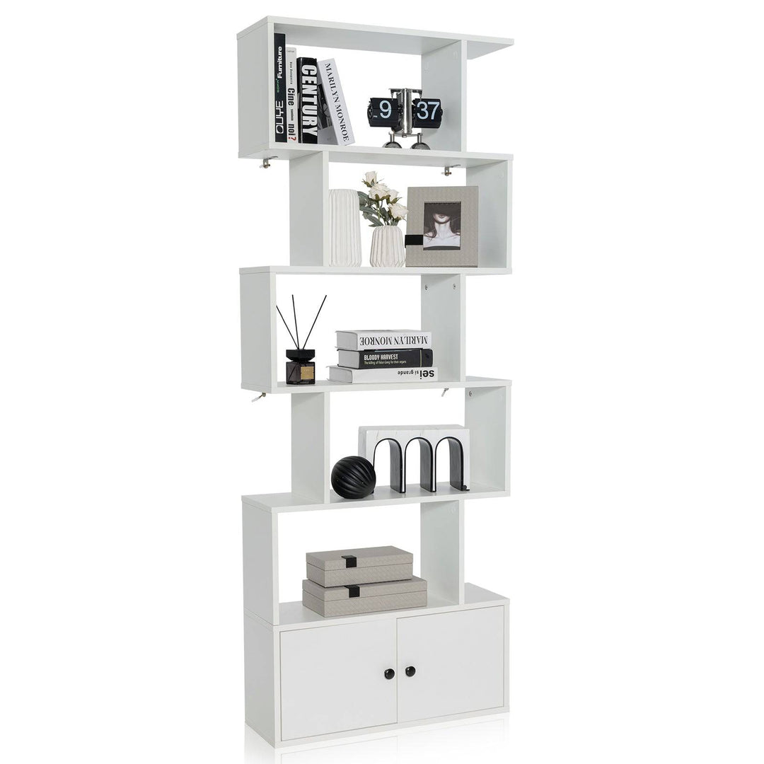 Industrial S Shaped 5 tier Bookcase with Cabinet - TidySpaces