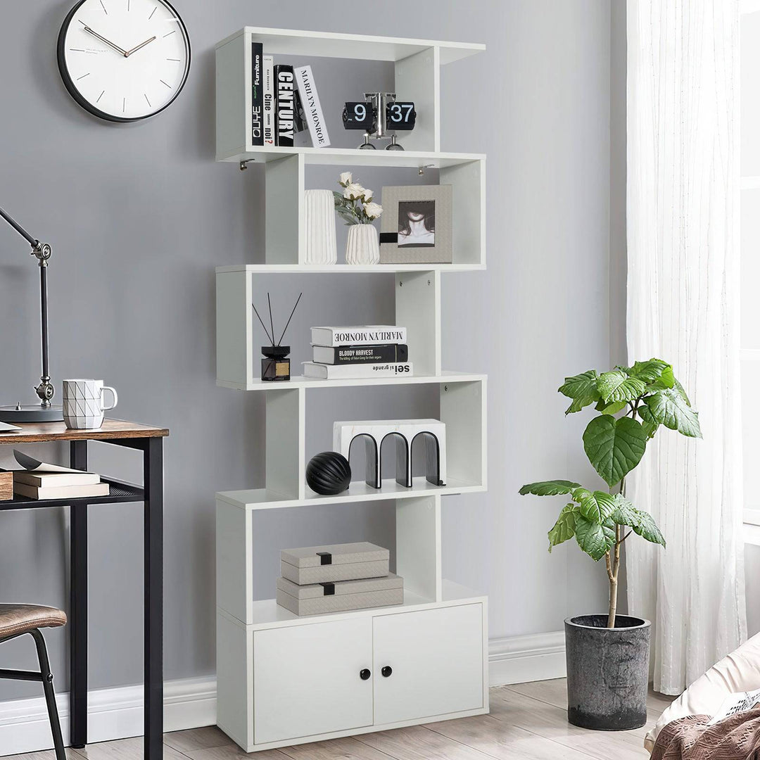 Industrial S Shaped 5 tier Bookcase with Cabinet - TidySpaces