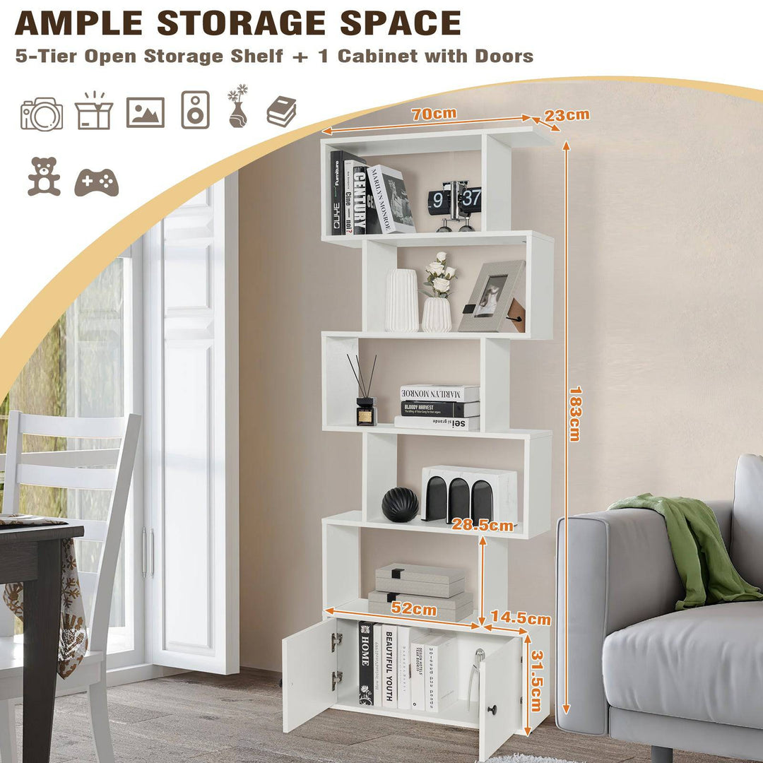 Industrial S Shaped 5 tier Bookcase with Cabinet - TidySpaces