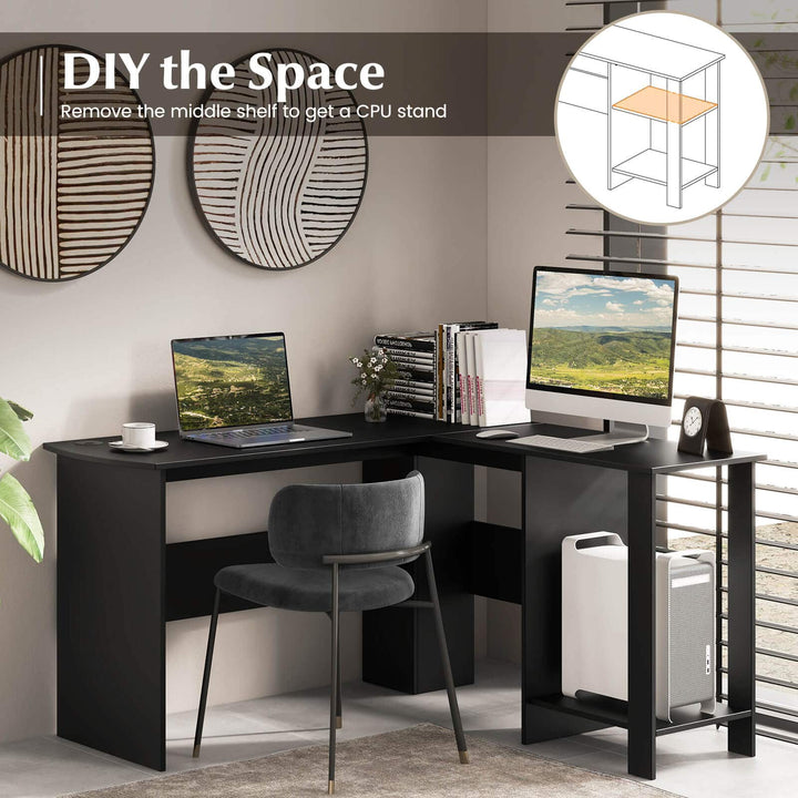 L shaped Computer Desk with 2 Storage Shelves - TidySpaces