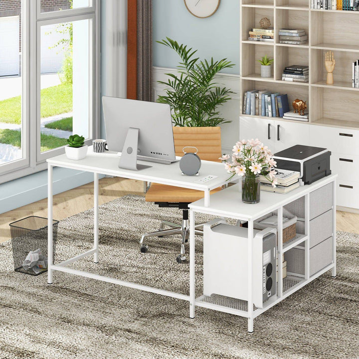 L Shaped Computer Desk with Drawers Shelves and Charging Station - TidySpaces